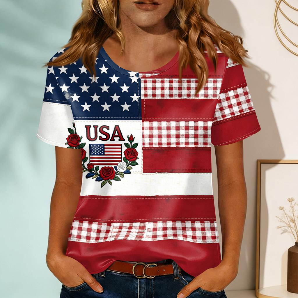 Women's Fashionable Casual Round-neck Printed Short-sleeved T-shirt Top