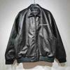 PU Leather Biker Jacket Mens Loose Fit Vintage Style Letter Embroidery Black
