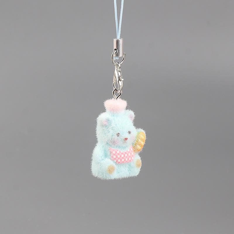 Cute Flocked 3D Resin Bear Keychain Sweet Creative Student Phone Chain Pendant Bag Accessory Phone Strap Gift