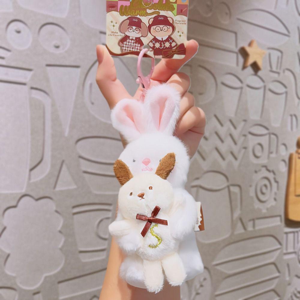 Bear Rabbit Dog Keychain Cartoon Key Ring Creative Rabbit Plush Dolls Pendant  Bag Key Decor