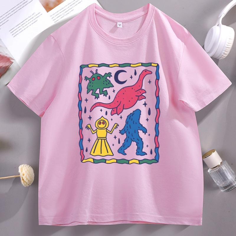 Colorful Cryptids Unisex Tshirt Funny Dinosaur Cotton  Short Sleeve T Shirt High Quality Breathable Basic Tshirt Male Clothing
