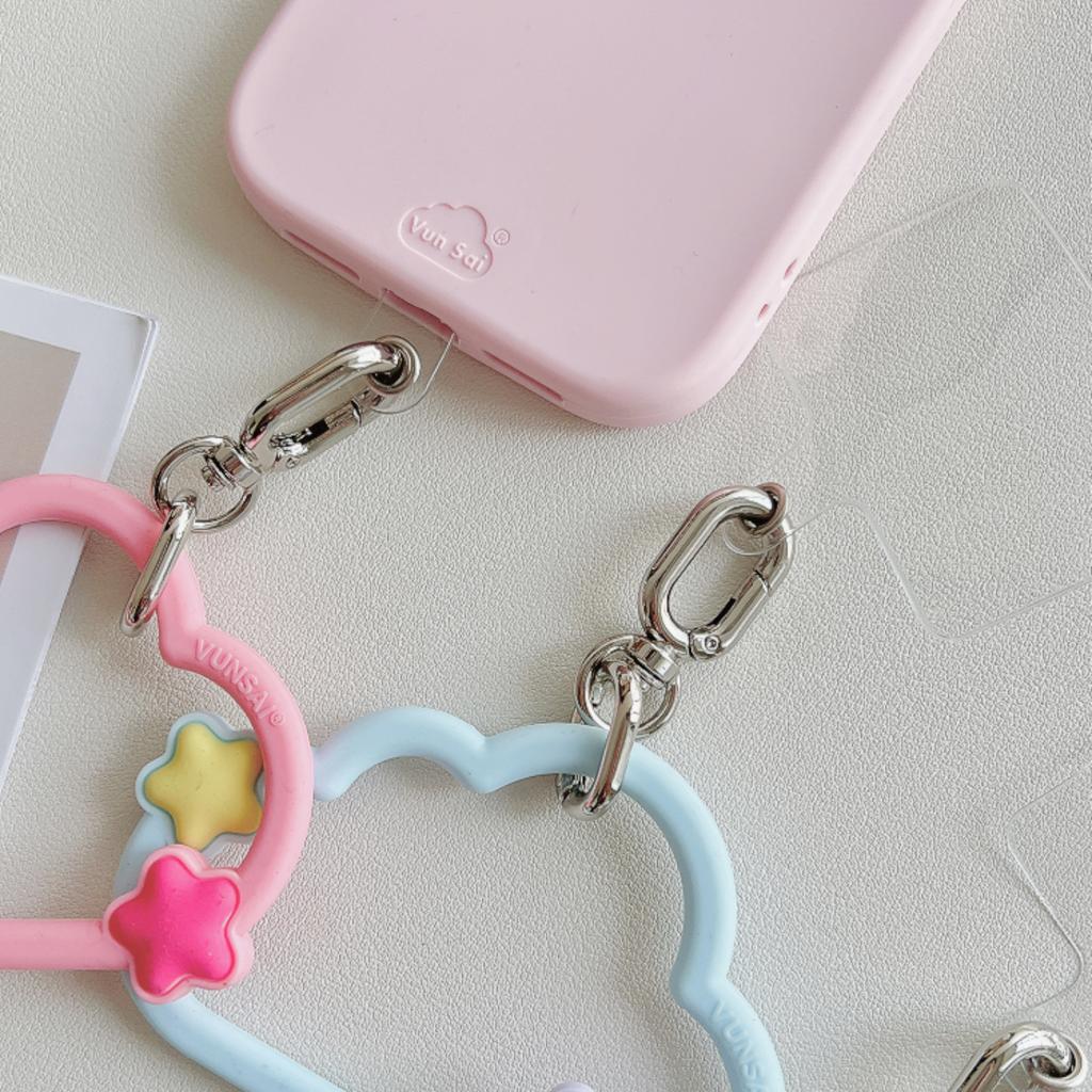 Clouds Stars Mobile Phone Lanyard Anti-Lost Around The Hand Phone Silicone Bracelet with Gasket Anime Gift Cell Phone Strap Gift