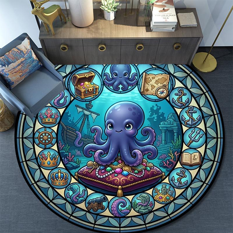 Ocean Adventure Icons Round Area Rug Under Office Chairs Bedroom Living Room Home Decor