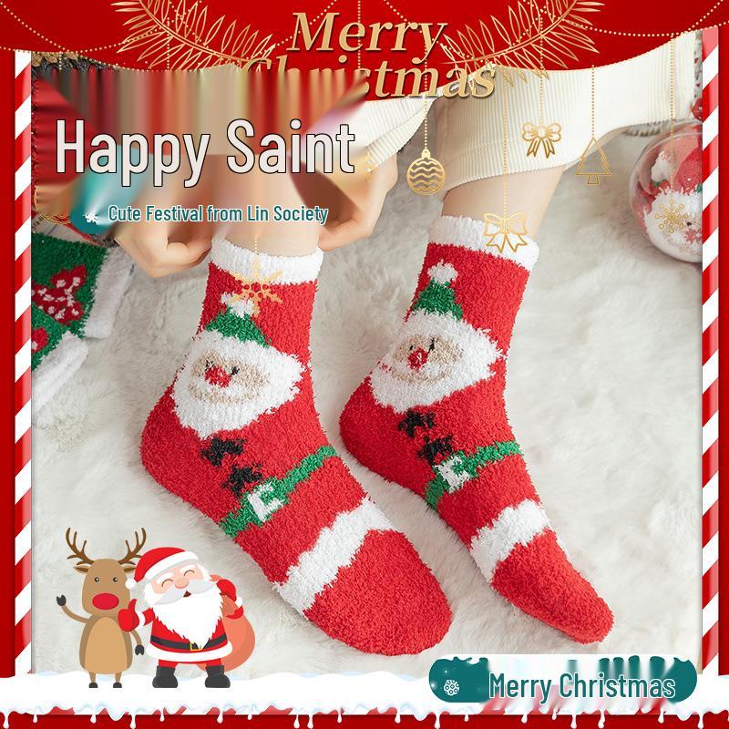 Chaussettes de Noël en Polaire Corail Rouge – Mi-Mollet et Au-Dessus du Genou Unisexe pour l'Automne & l'Hiver