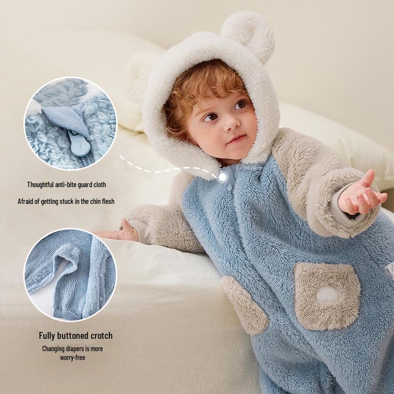 MiniBala Baby Anti-Static Coral Fleece Hooded Romper