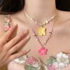 Green Leaf Floral Pendant Necklace Colorful Beaded Flower Pendant Necklace Women's Party