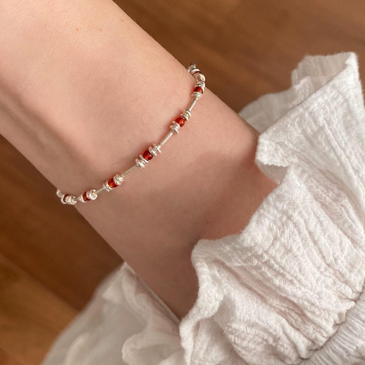 

Элегантное женское ожерелье из красного агата, серебро 925 пробы, высококлассная цепочка на ключицу в китайском стиле 925 Silver