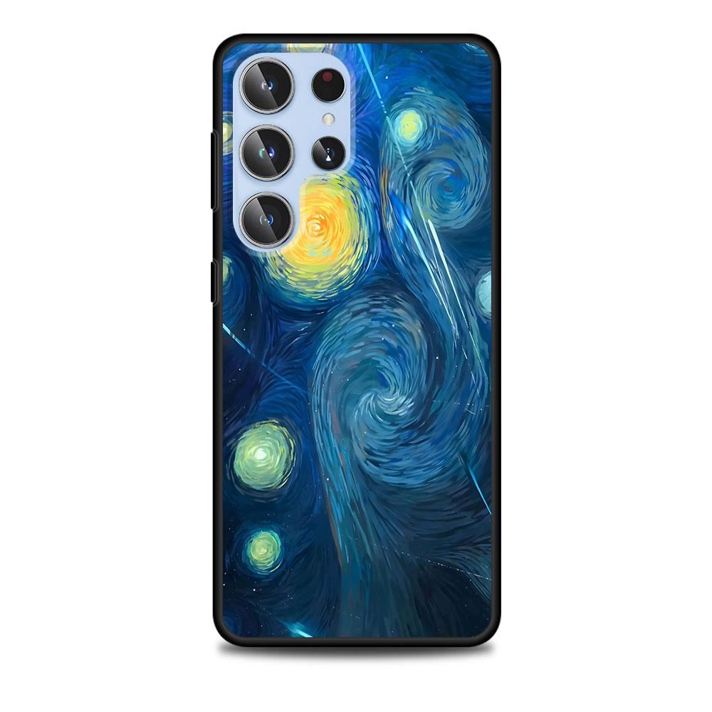 Starry Night Van Gogh Art Case for Samsung Galaxy S23 S21 S20 FE S24 S22 Ultra S10 S10e S9 Plus Soft Black TPU Phone Cover