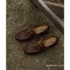 New Zealand oil wax cowhide, classic American loafers handmade haute couture soft sole retro sailing shoes women