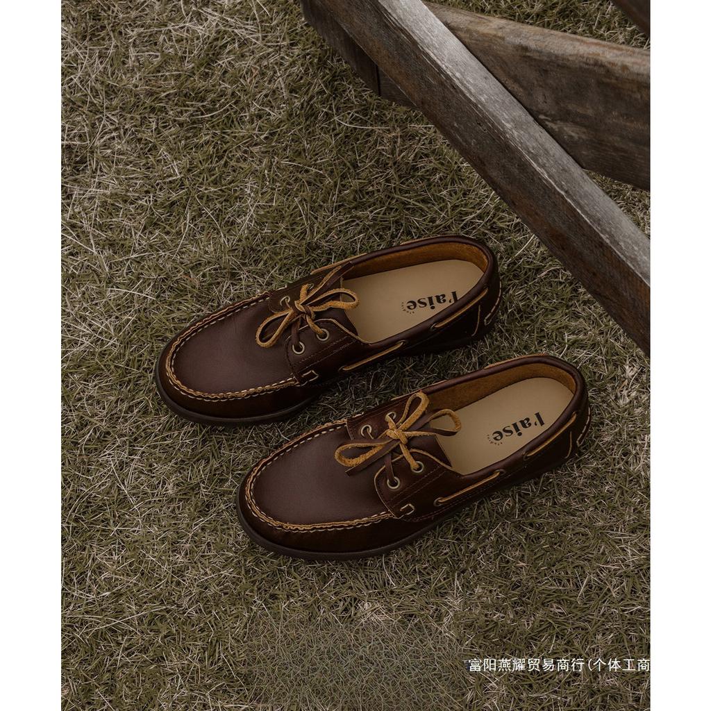 New Zealand oil wax cowhide, classic American loafers handmade haute couture soft sole retro sailing shoes women