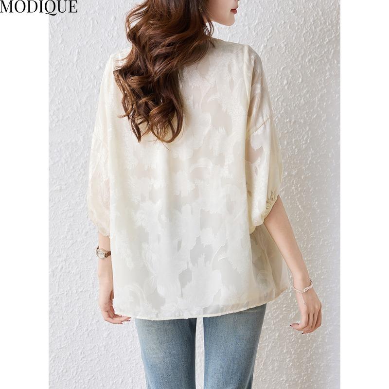 MODIQUE Spring Summer Plus Size New Women Loose Vintage Solid Minimalist Blouse Shirts Female Casual Oversize Folk Short Sleeve O-Neck Top
