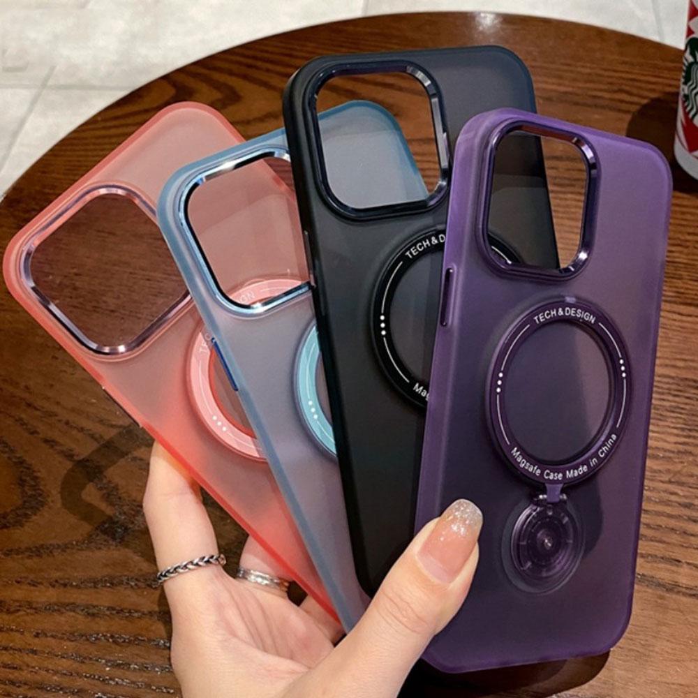 For iPhone 15 14 13 12 11 Pro Plus Max Case 360 Ring Stand Magnetic Magsafe Cover Matte Soft Clear Shell Antifall NonSlip Fundas
