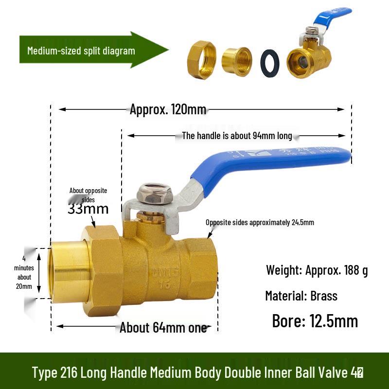 Xiuhui Copper Ball Valve with Male and Female Thread Union for Gas - 1/2", 3/4", 1" Sizes