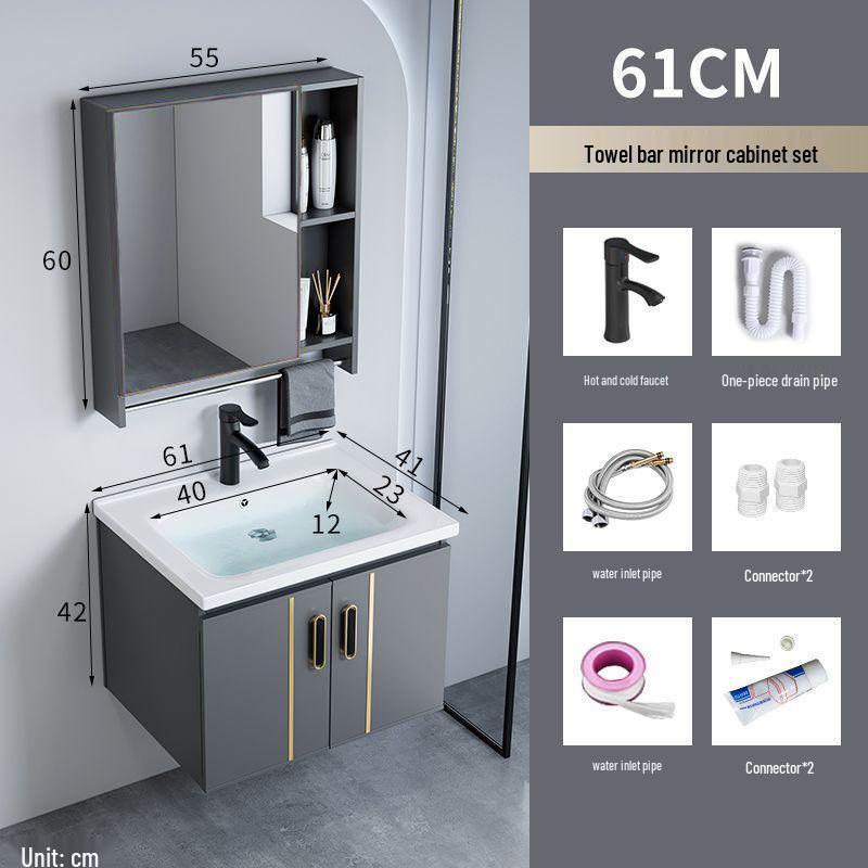 Small Wall-Mounted Bathroom Cabinet with Integrated Ceramic Washbasin