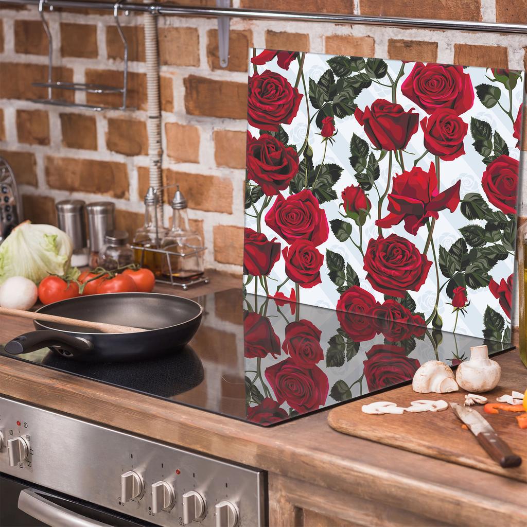 Glass Protective Plate for Stove 60x52 Roses