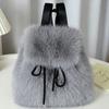 Drawstring Mini Daypack Adjustable Closure Plush Knapsack Y2k Fashion Faux Fur Backpack  Travel