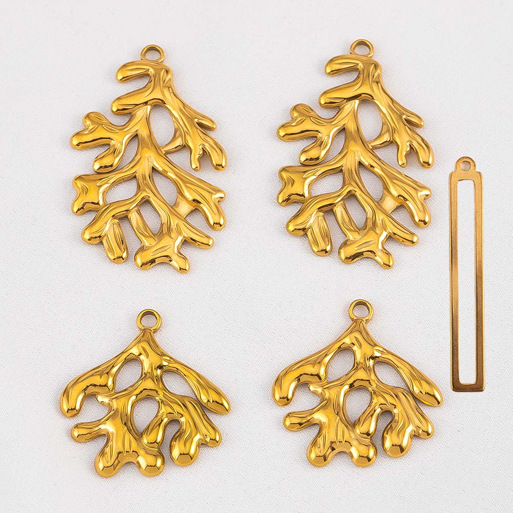 5pcs No Fade Tree Branches Leaf Charm Stainless Steel Gold Color Pendants For Jewelry Making Earring Keychain Supplies DIY Craft