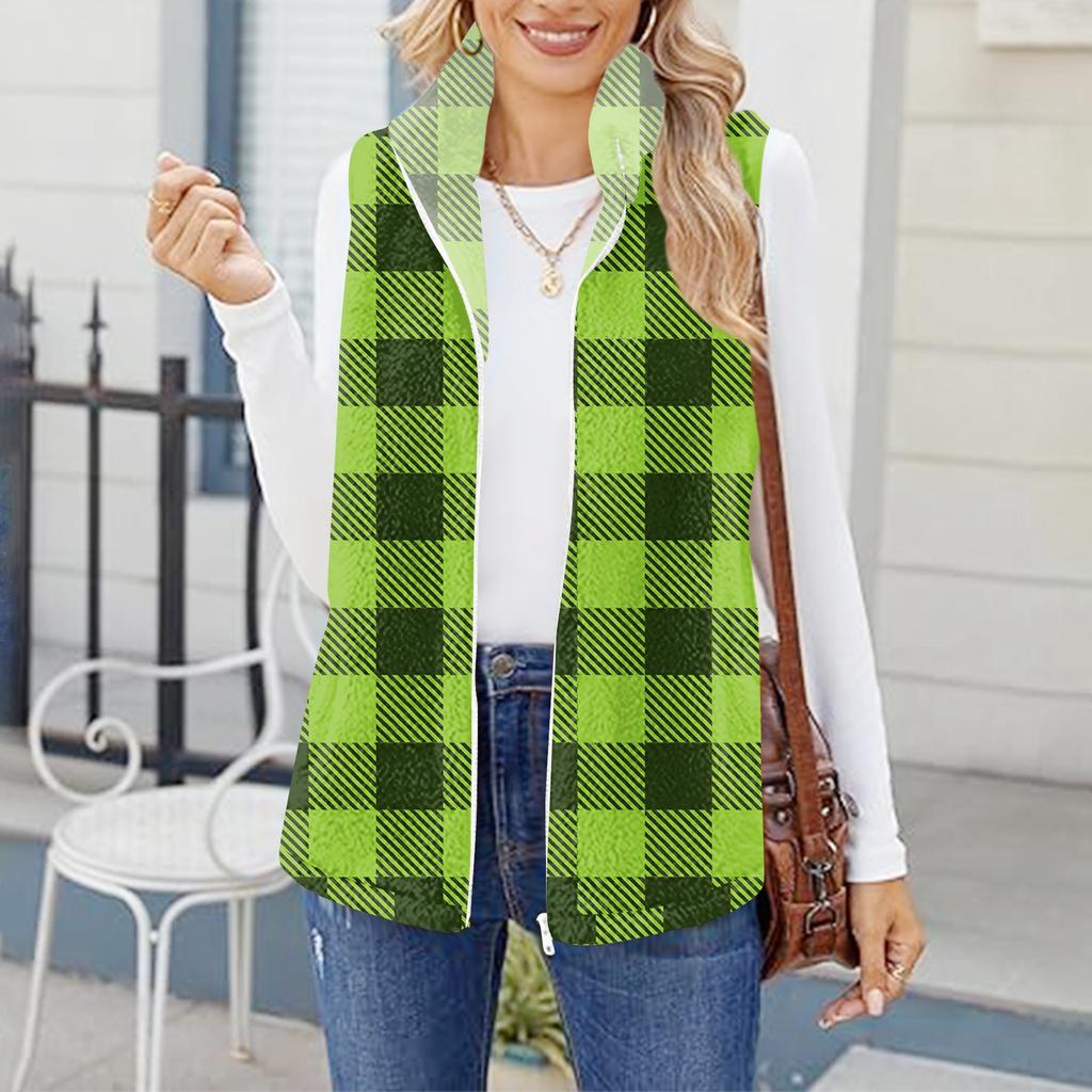 Damen Kariert Modisch Und Warm Fleece Strickweste Jacke