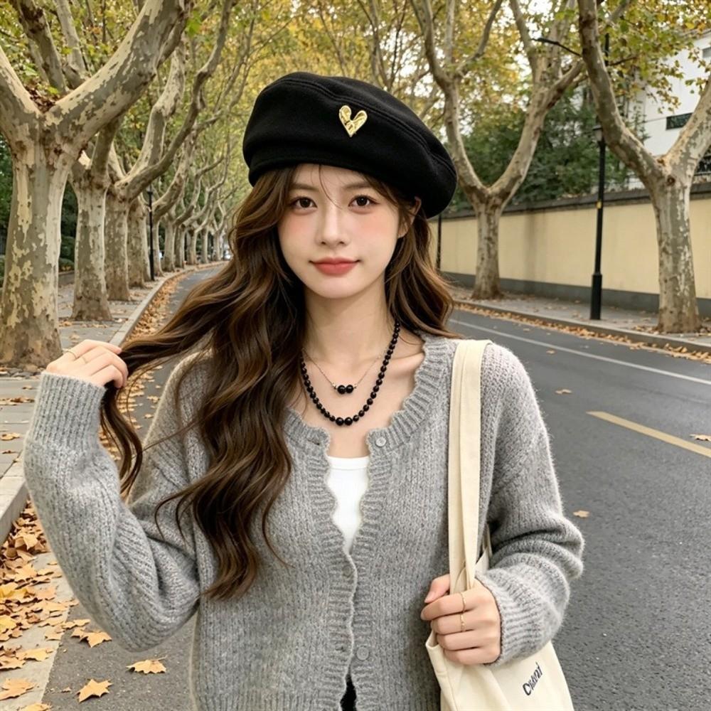 Heart Painter Hat Thick Octagonal Cap Simple Love Beret Ladies