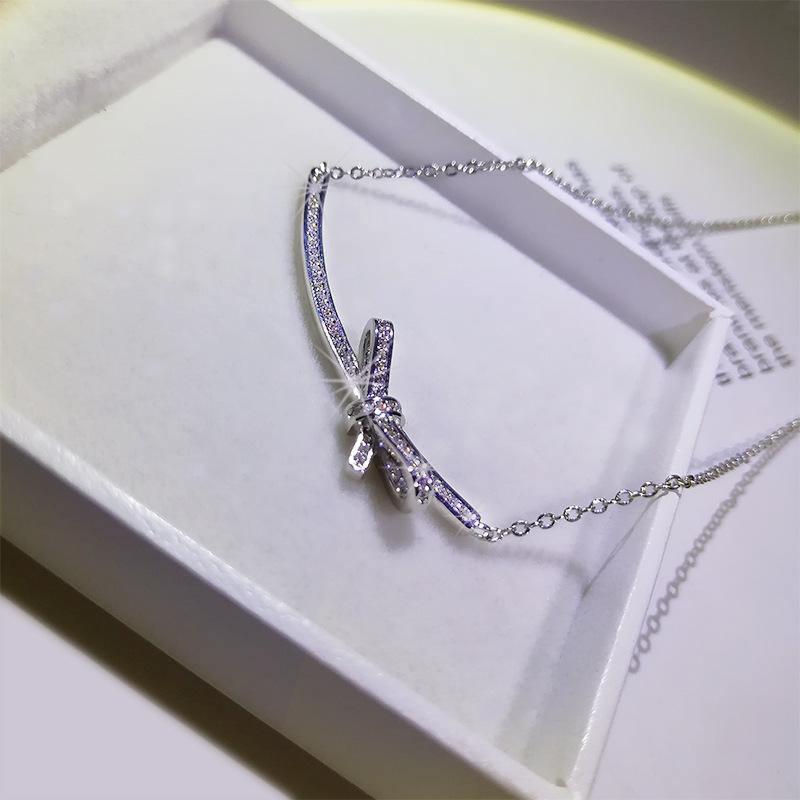 Large Bow Smiley Face Square Stylish Trendy Premium Daily Wear Diamond Collarbone Pendant Sweater ChainTrendy Pendant