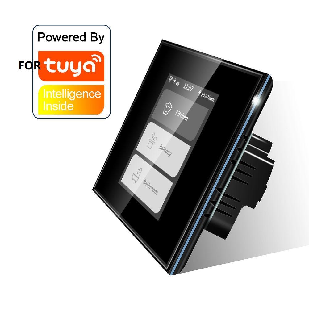 

Smart WIFI Light Switch with LCD Touch Screen for Tuya 1/2/3 Gang Curtain Control Scene Modes and Energy Monitoring 220V чорний