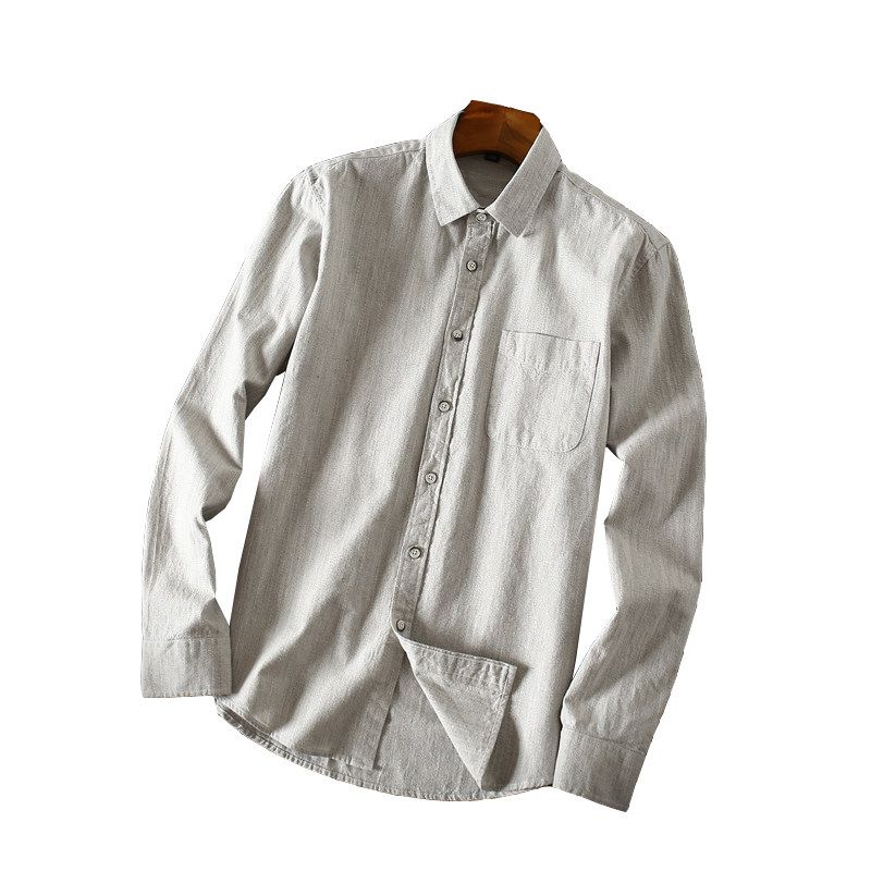 Export Original Order Leftover Stock Autumn Men Washed Pure Cotton Silm Long Sleeves Shirt Men's Casual Large Solid-Colored Shirt Fashion