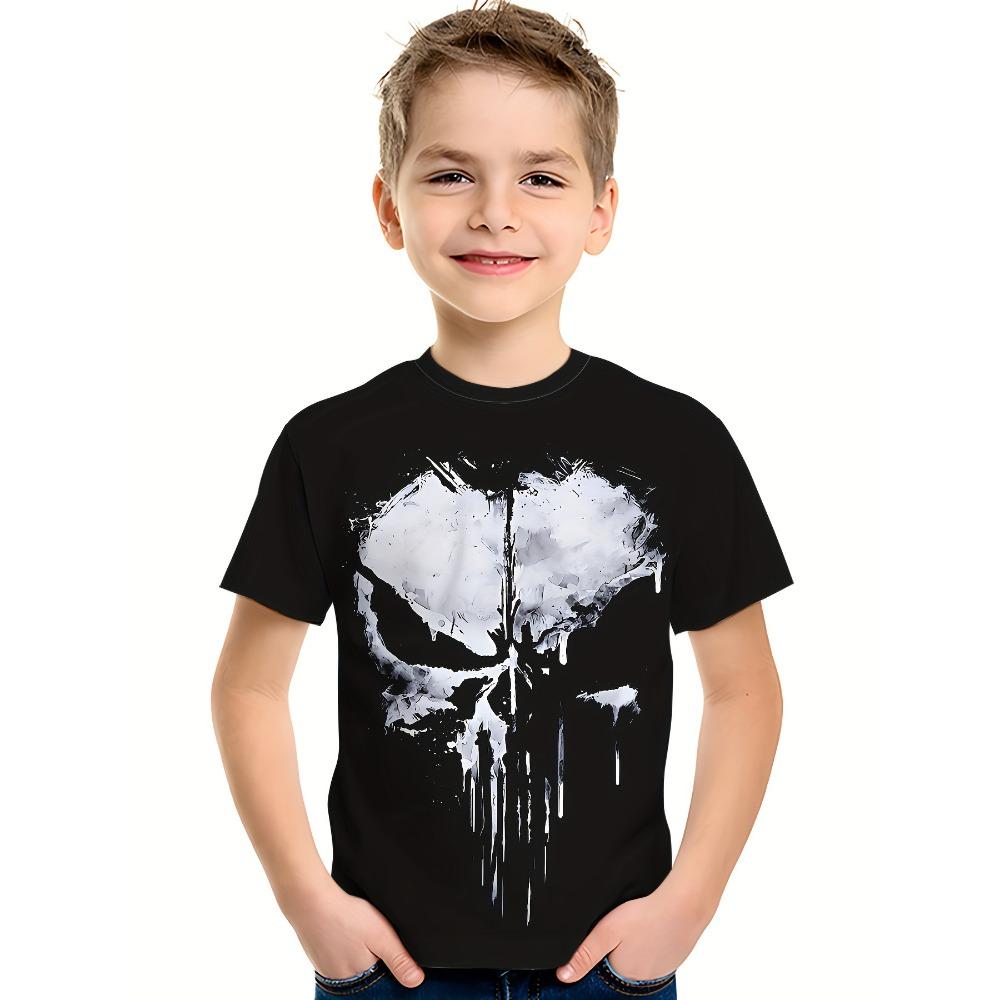 Abbigliamento per Bambini T-shirt da Ragazzo Manica Corta Stampa Teschio 3D Abbigliamento Estivo per Bambini Streetwear Creativo alla Moda Girocollo Abbigliamento per Ragazze