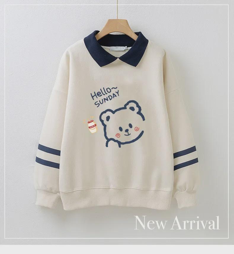 Bluză de fete în stil academic, falsă din două piese, cu guler polo, plus catifea pentru toamnă/iarnă - Top cu mâneci lungi pentru eleve de gimnaziu