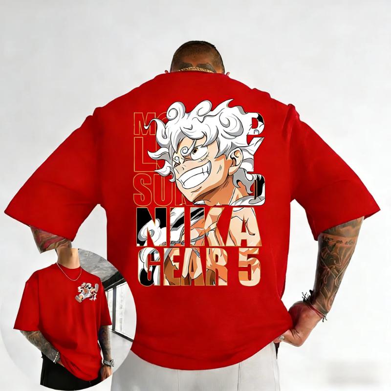 2026 ONE PIECE Mens Summer Cotton Tshirt New Gear 5 Luffy Anime Printed Street Trendy Loose Casual Y2K Parent Child Top