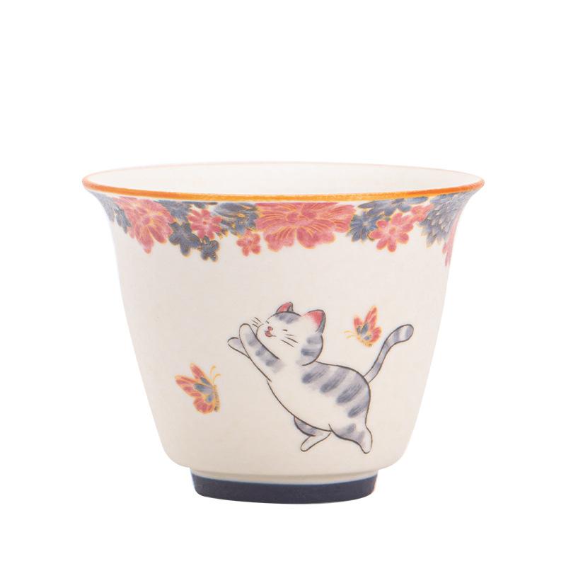 Rock Mine Handmade Gold Cat Teacup Master's Cup Exquisite Tea Tasting Cup Ceramic Tea Set Kung Fu Tea Set