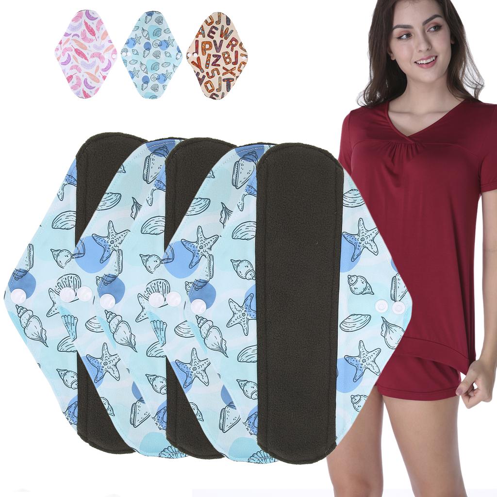 5pcs Menstrual Pads Washable Reusable Leakproof Bamboo Charcoal Panty Liners for Women Size