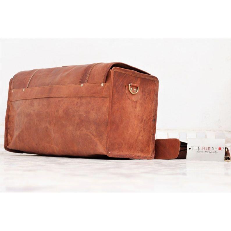 Square Travel Bag with Flap Spacious Leather Duffel Overnight Leather Bag Garment Leather Bag Sports Travel Bag Gym Bag for Men and Women