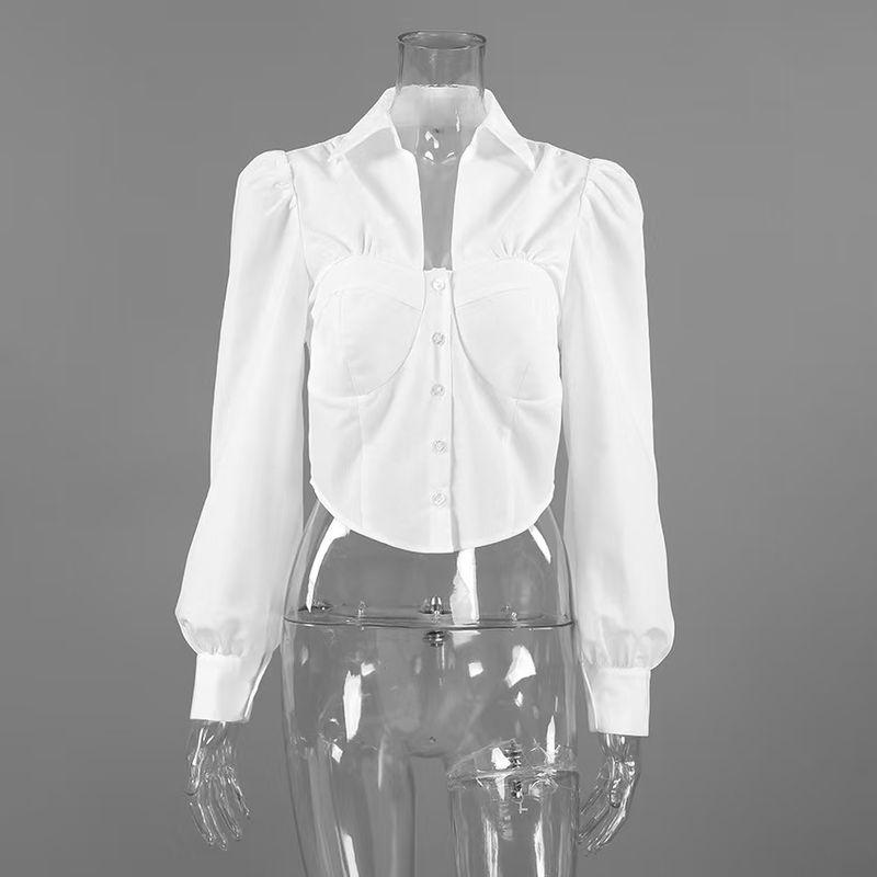 

Модный стиль Новинка Модная повседневная рубашка с длинным рукавом Приталенная слим-фит и короткий топ Рубашка Короткая рубашка White S