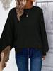 2025 Women's Chic Ribbed Lantern Sleeve Top - Comfortable Casual Solid Color for Autumn/Winter