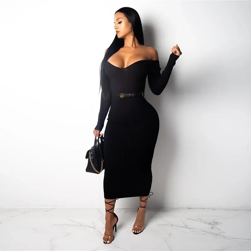 Midi Dresses Black Sweater Dress V Neck FOREVER 21 Black Sweater