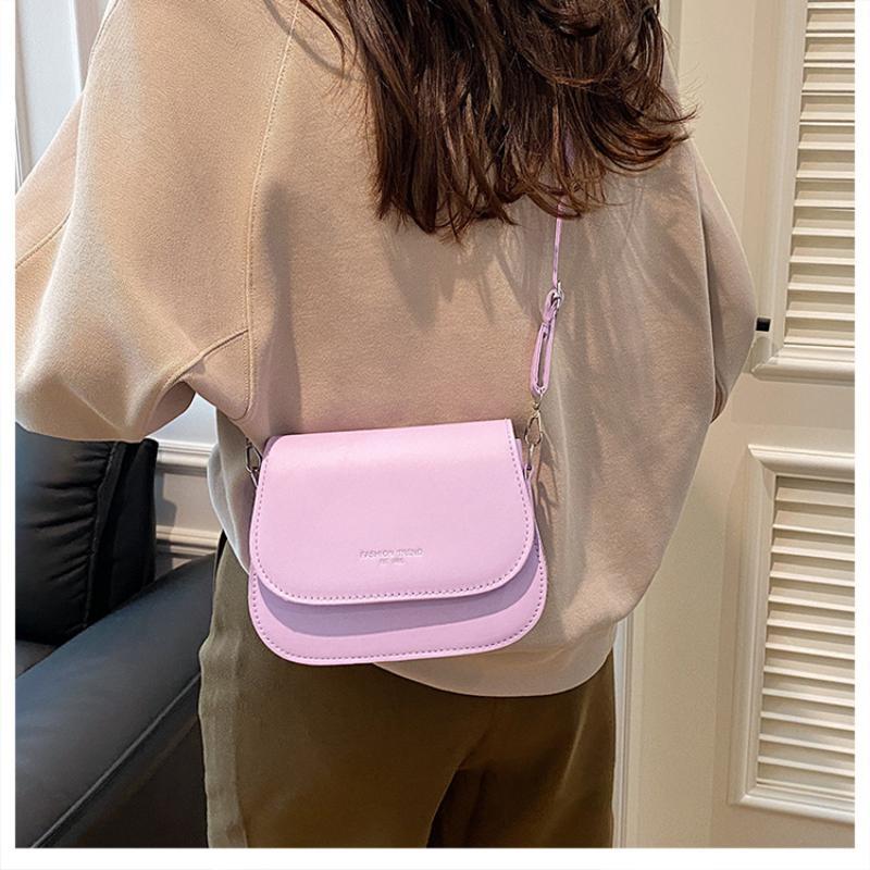 Shoulder Bag Waterproof PU Leather Simple Solid Color Flap Crossbody Messenger for Daily Commute Travel Shopping