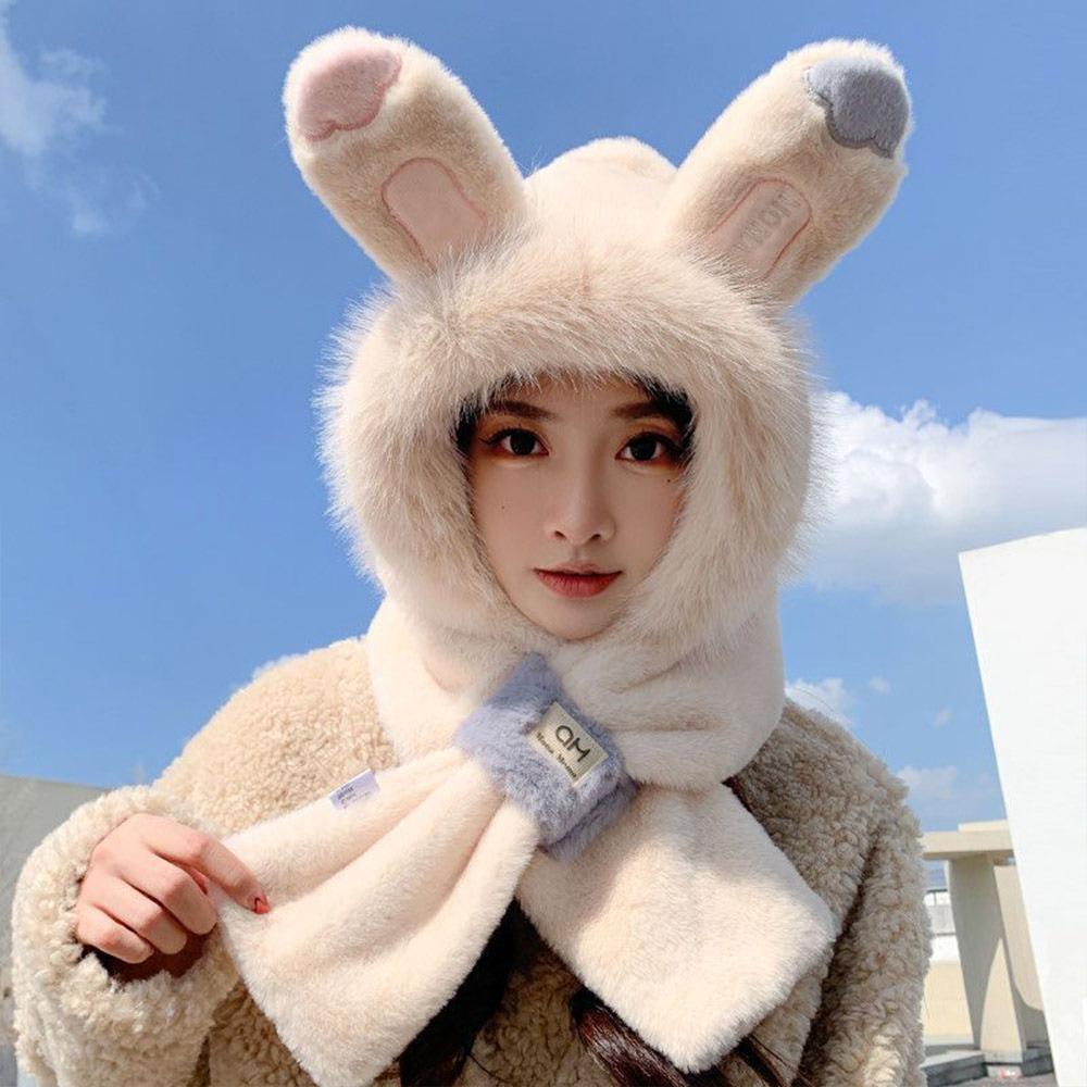 Windproof Integrated Hat Scarf Set Soft Cozy Russian Hat  for Women