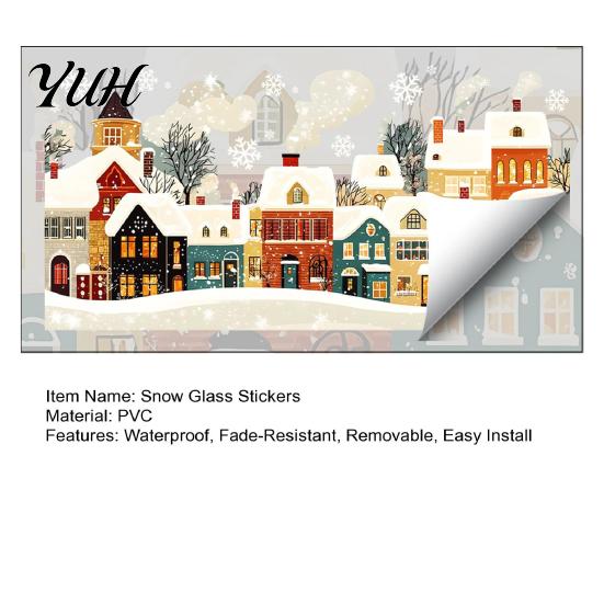 European Style Town Decals Christmas Static Window Clings, Snow Snowflake Decals, Festive Holiday Ornaments Winter Glass Stickers for Home Decor