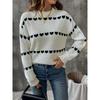 Sweet Heart Pattern Crew Neck Long Sleeve Pullover Sweater For Women