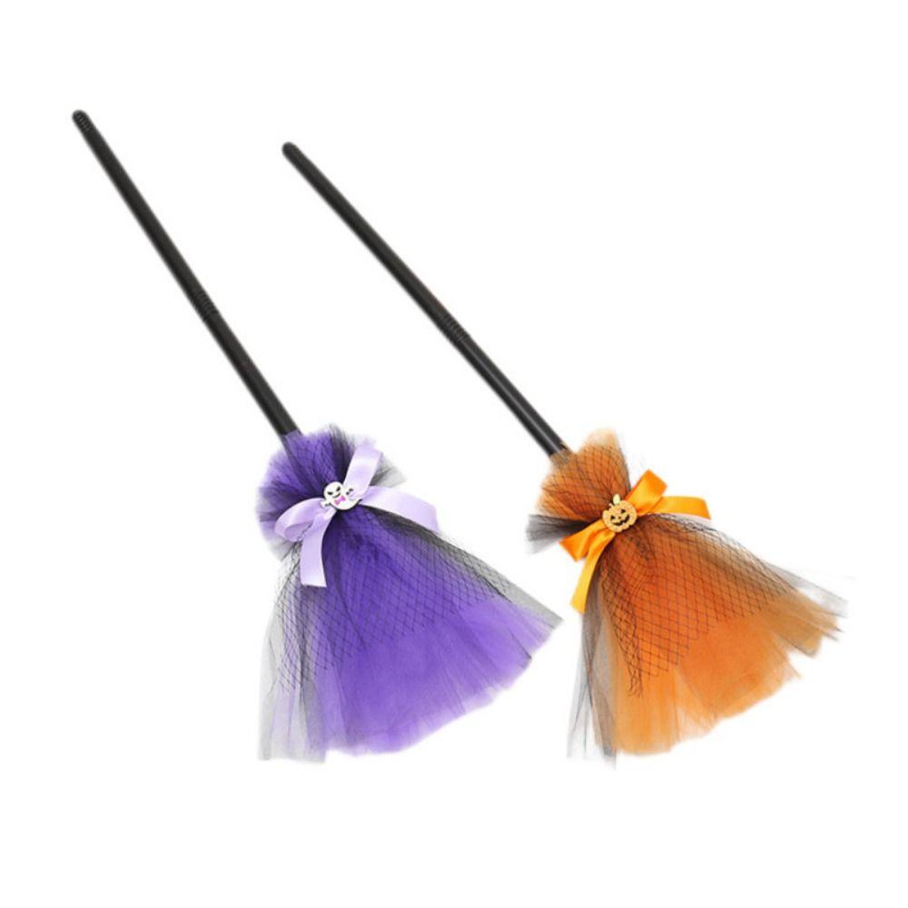 Simulation Witch Broomstick Plastic Magic Witch Broom Decorative Halloween Witch Broom  Kids' Gift