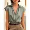 Women's Satin Short Sleeve Polo Shirt, Elegant Casual Top for Spring Summer