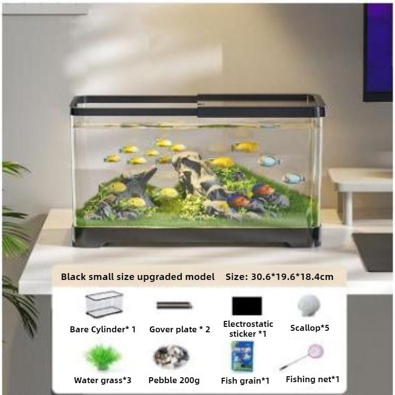 360° HD Aquarium Fish Tank Household Landscape Design Lazy Fish Tank Set Desktop Fish Aquarium Filter