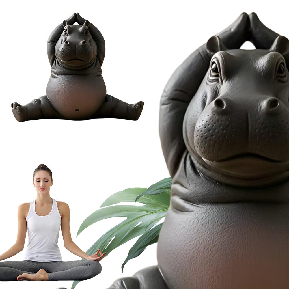 Hippo Yoga Figurine Multi-Purpose Meditation Hippopotamus Statue Creative Animal Yoga Ornament Living Room/Bedroom Decoration