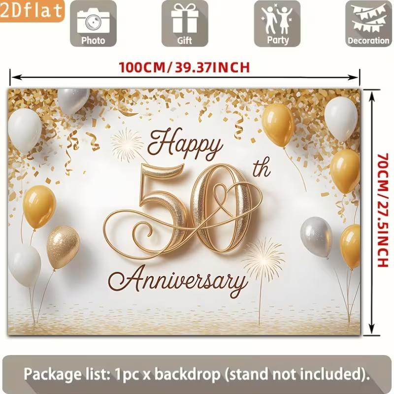 2D White Gold 50th Wedding Anniversary Backdrop Party Background Cloth