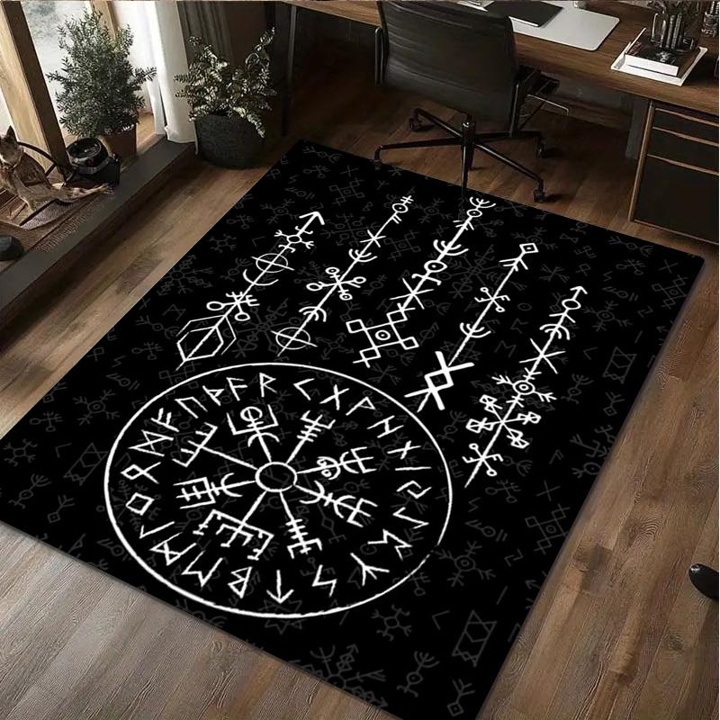 1Pc Viking Runes Print Rug - Home Decoration Carpet For Living Room Bedroom Flooring Computer Chair Area Rug