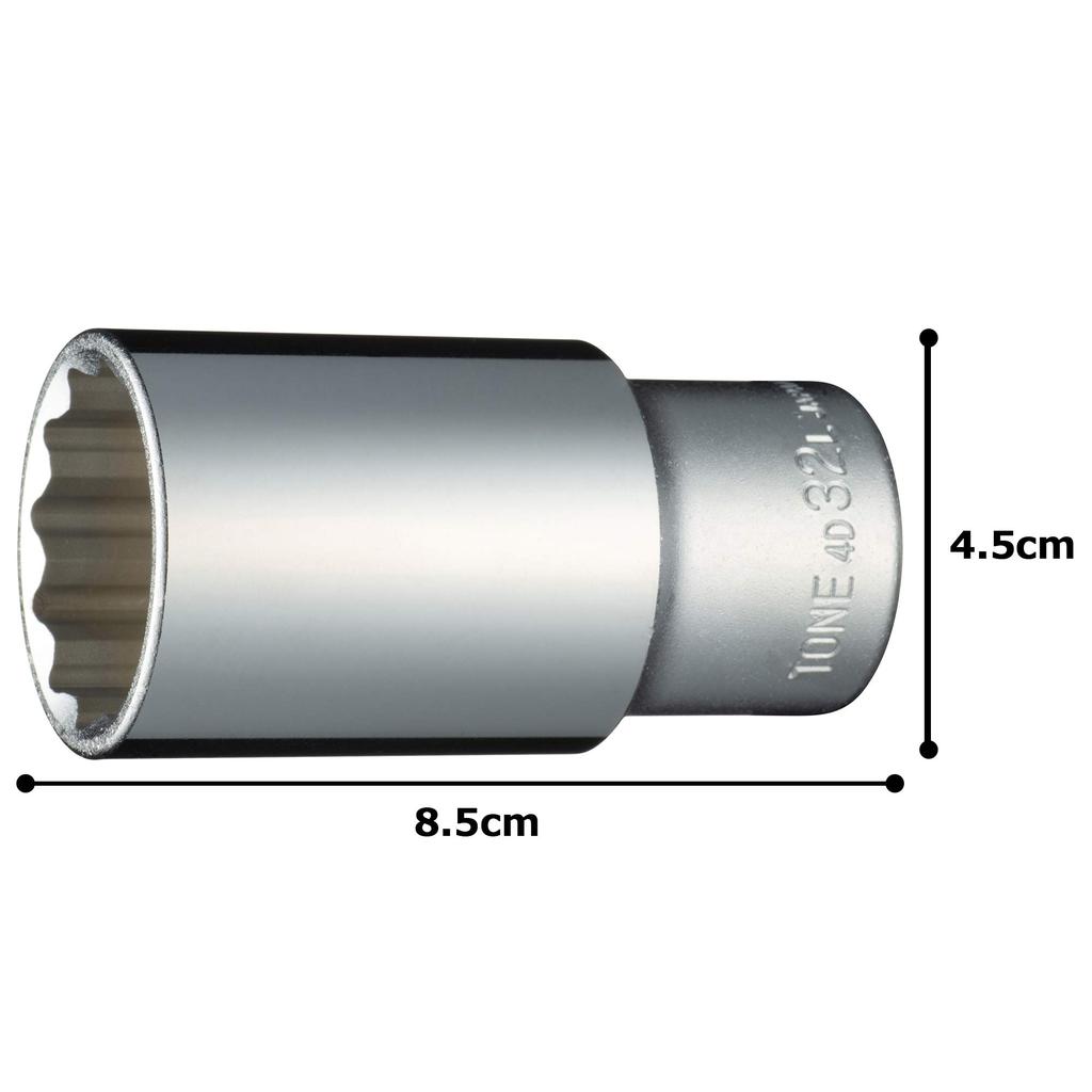 TONE Deep Socket Drive Angle Width Across Flats 32mm (12 Square) HP4D-32L 12.7mm (1/2")