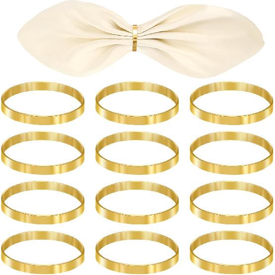 Round Modern Gold Napkin Rings Set of 12, Perfect for Cloth Napk, Weddings, Parties, Ramadan & Easter, Table Decor