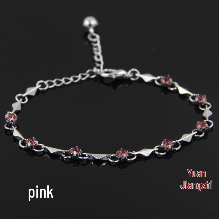 Adjustable Korean Diamond Alloy Silver Bracelet for Women - No Fading, Elegant Design