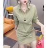 Autumn and Winter Shirt Dress for Women Korean Style Slimming Mid-length Long-sleeved Striped Skirt for Outer Wear