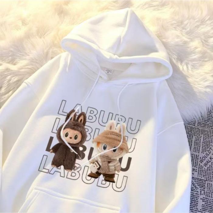 Autumn and winter sweater cartoon cute hooded fleece casual sweater women s loose large size long-sleeved trendy M